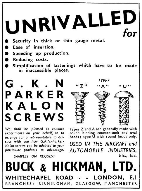 Buck & Hickman GKN & Parker-Kalon Screws                         