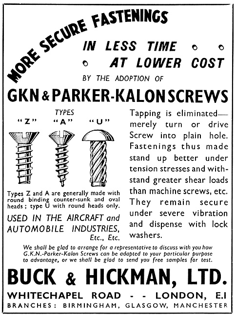 Buck & Hickman GKN & Parker-Kalon Screws                         