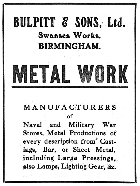 Bulpitt & Sons Ltd. - Aircraft Engineering.  Swansea Works, Birm 