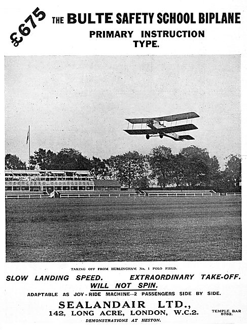 Bulte Safety School Biplane - Sealandair 1930 Advert             