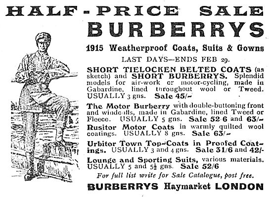 Half-Price Sale Of Burberry 1915 Weatherproof Coats & Gowns      