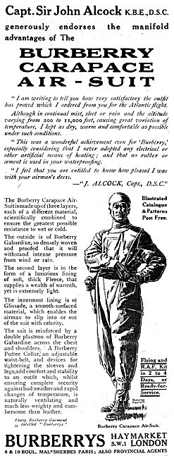 Burberry Carapace Air-Suit. 1919 Advert                          