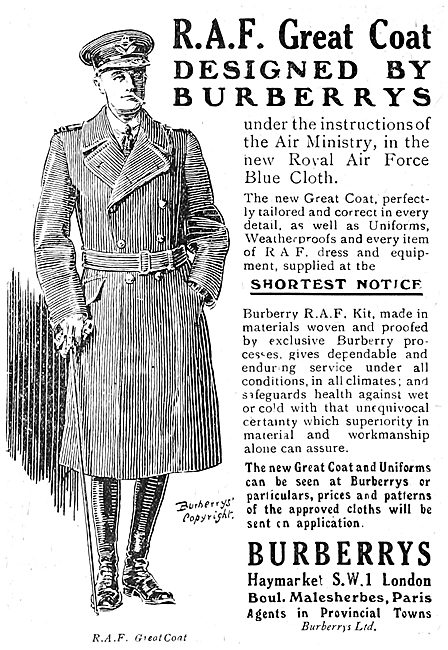 Burberrys R.A.F. Regulation Pattern Great Coat 1920              