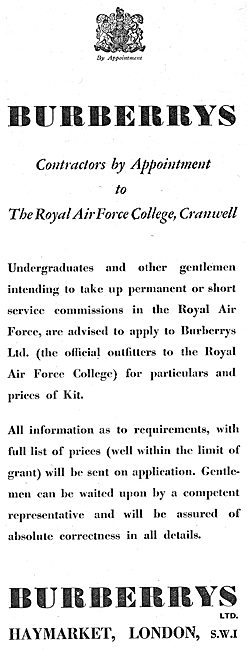 Burberry RAF Uniforms - Contractors To RAF College Cranwell      