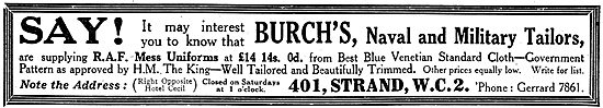 Burch's RAF Uniforms. Naval & Military Tailors.                  