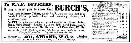 Burch's RAF Officers Kit & Uniforms                              