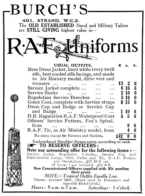 Burchs RAF Uniforms 1925 - Burch's Military Outfitters           