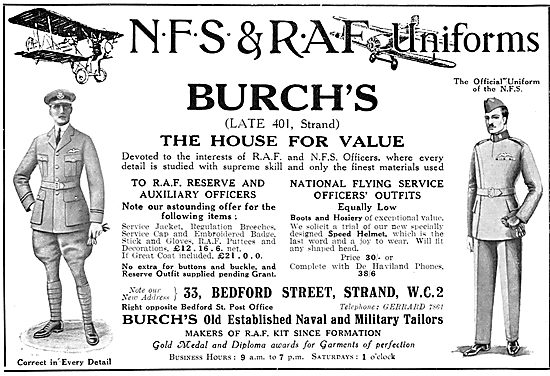 Burchs RAF Uniforms. NFS Official Uniforms 1929                  