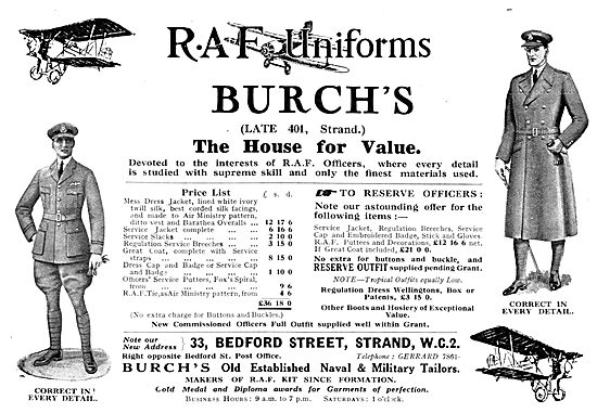 Burchs RAF Uniforms 1929                                         