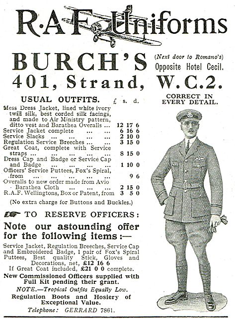 Burchs RAF Uniforms - Price List Of Uniform Items & Accessories  