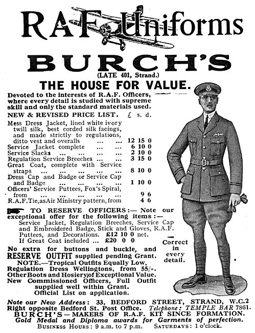 Burch's RAF Uniforms 1930                                        