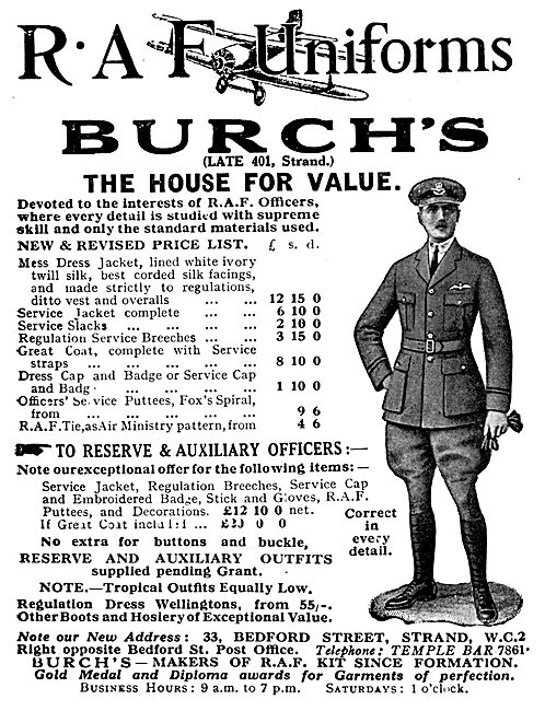 Burch's RAF Uniforms 1931                                        