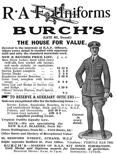 Burchs RAF Uniforms For Reserve & Auxilliary Officers            