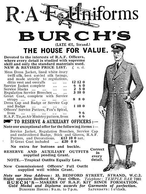 Burchs RAF Uniforms 1932                                         