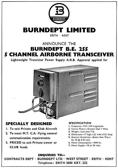 Burndept B.E.255 Channel Airborne Transceiver 1959               