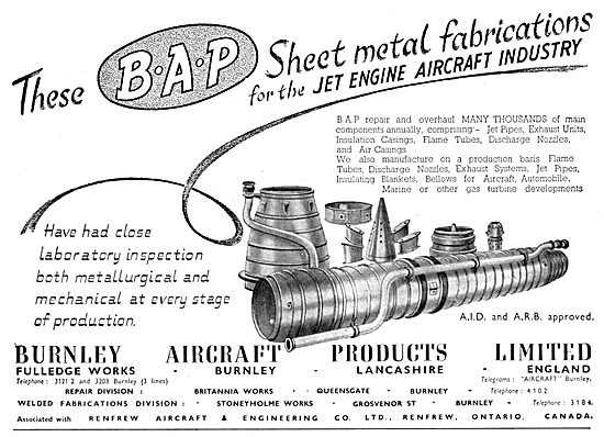 Burnley Aircraft Products BAP Sheet Metal Fabrications           