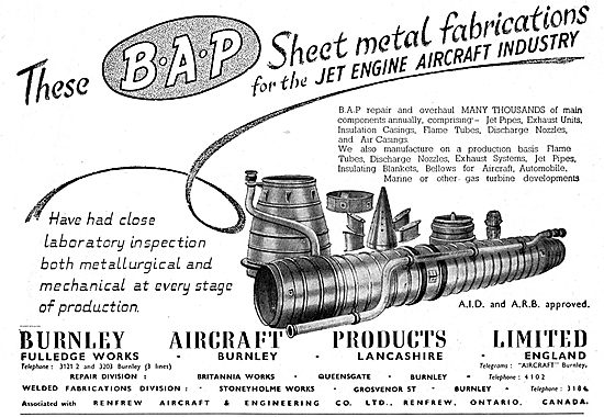 Burnley Aircraft Products Flame Tubes & Jet Pipes For Aero Engine