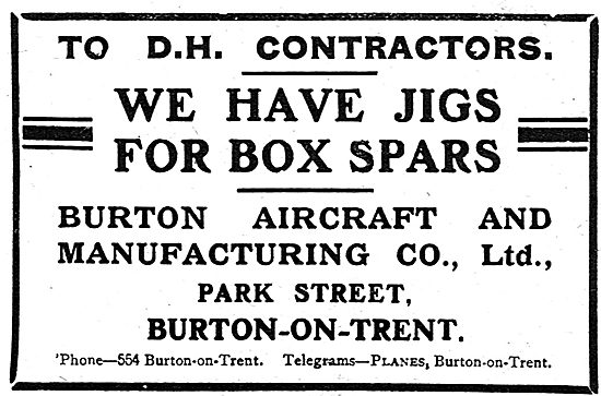 Burton Aircraft. Burton-On-Trent. Aeronautical Engineers         
