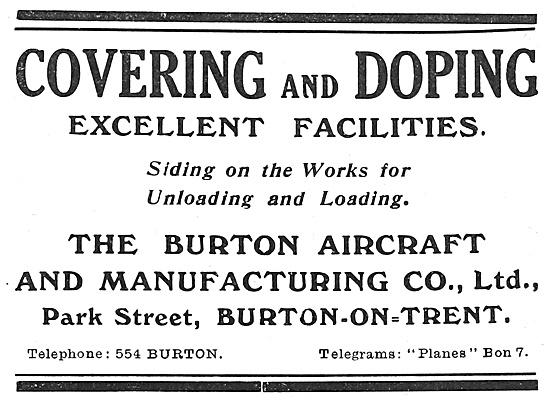 Burton Aircraft. Burton-On-Trent. Aeronautical Engineers         