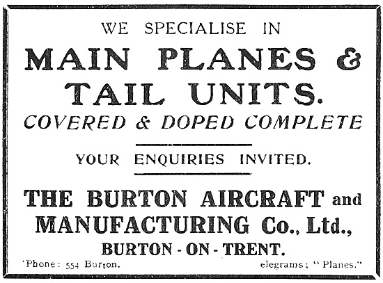 Burton Aircraft. Burton-On-Trent. Aeronautical Engineers         