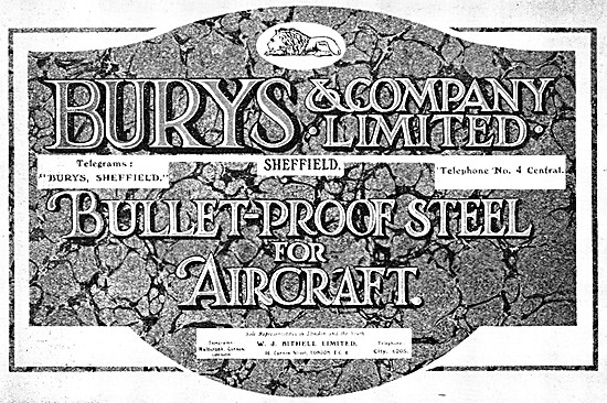 Burys Bullet-Proof Steel For Aircraft 1917                       