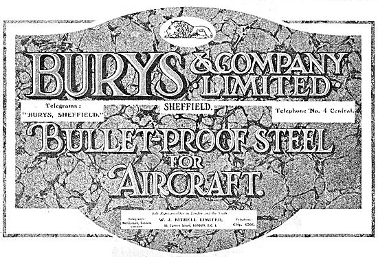 Burys & Company Ltd. Sheffield. Bullet-Proof Steel For Aircraft  