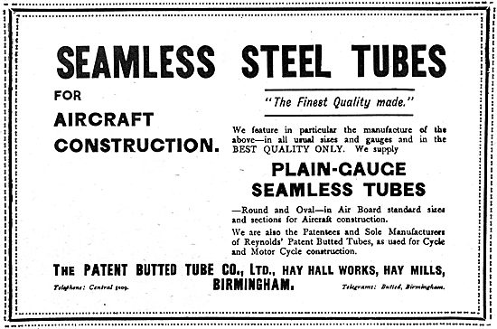 The Patent Butted Tube Company - Tubes For Aircraft Construction 