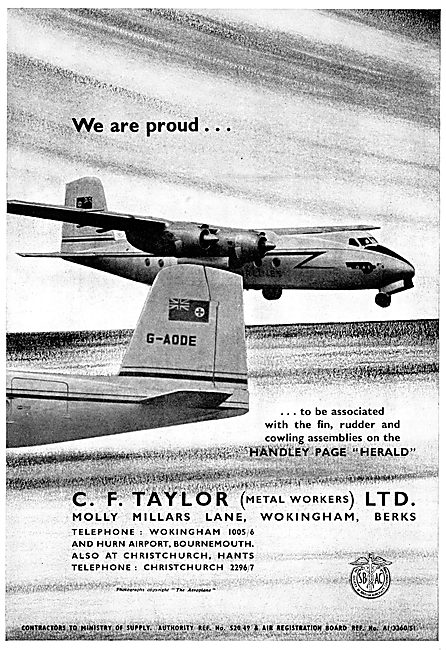 C.F.Taylor Sheet Metal Workers To The Aircraft Industry          