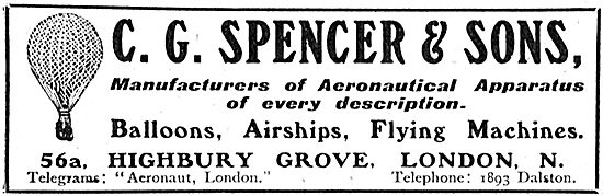 C G Spencer & Sons. Manufacturers Of Balloons & Flying Machines  