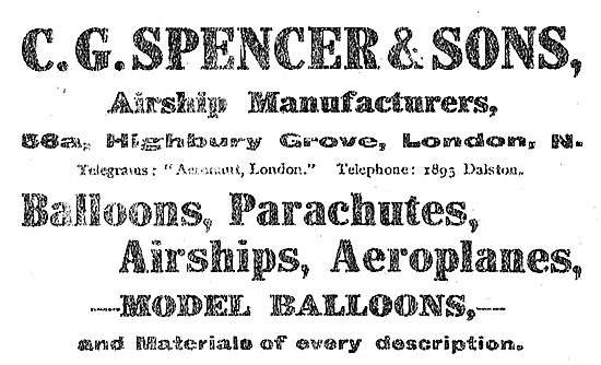 C G Spencer & Sons Highbury Grove - Airship & Aeroplane Mfgrs    