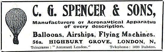 C G Spencer & Sons Manufacturers Of Airships & Flying Machines   