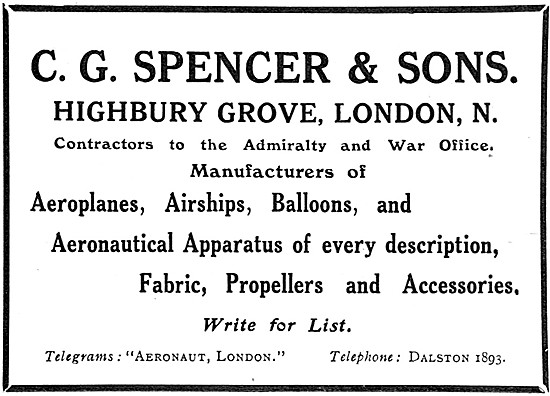 C.G.Spencer Manufacturers Of Aircraft, Balloons & Accessories    