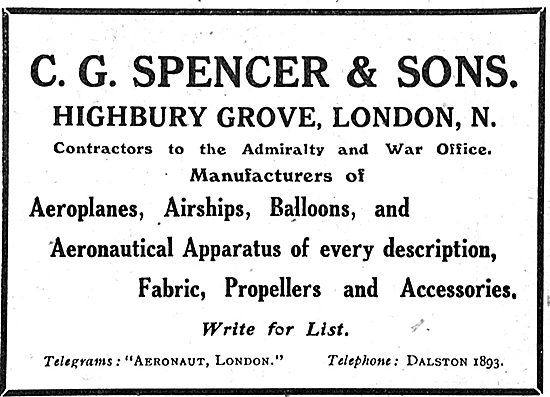 C G Spencer & Sons. Manufacturers Of Aeroplanes & Airships       