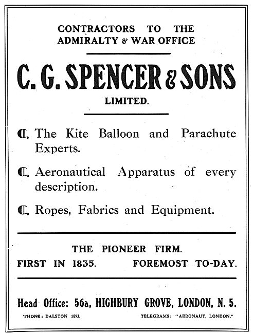 C G Spencer & Sons: Kite Balloon & Parachute Experts             
