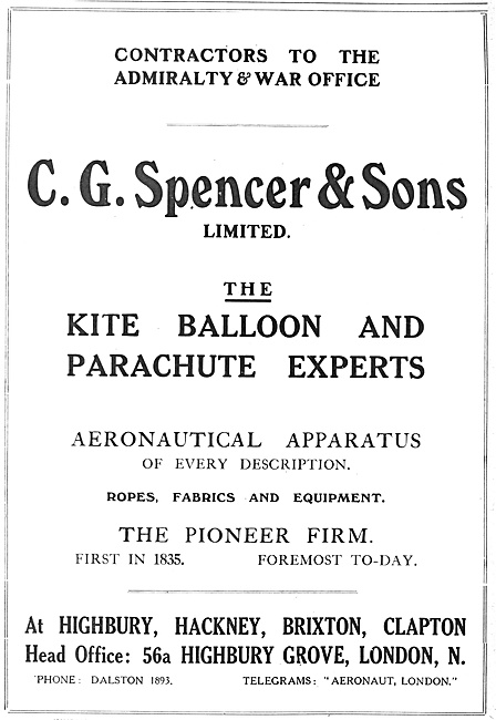 C.G.Spencer Balloons & Parachutes 1918                           
