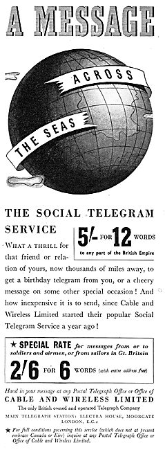 Cable And Wireless : Telegrams & Telegraphic Services            