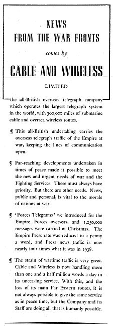 Cable And Wireless : Telegrams & Telegraphic Services            