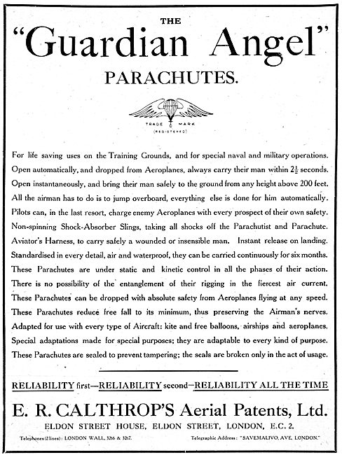 Calthrop Guardian Angel Parachute 1917                           