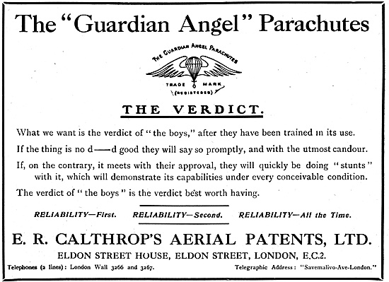 Calthrop Guardian Angel Parachute 1917                           