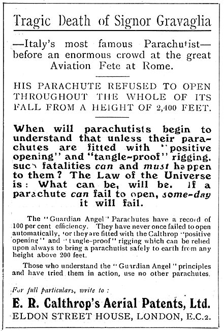 Calthrop Guardian Angel Parachute - Death Of Sgr Gravaglia       