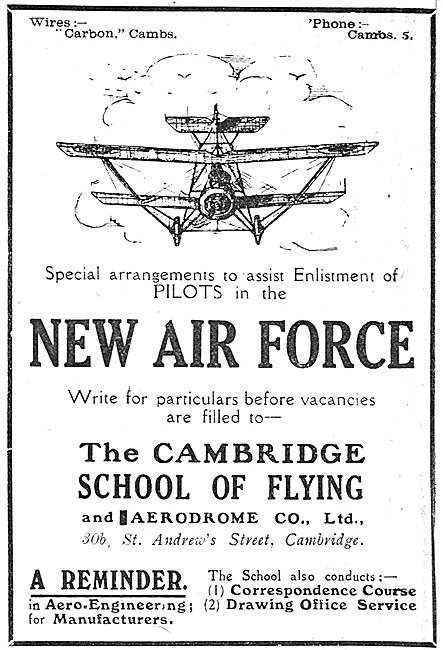 The Cambridge School Of Flying. RAF Prospectus                   