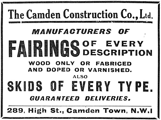 The Camden Construction Company. Wooden Components For Aircraft  