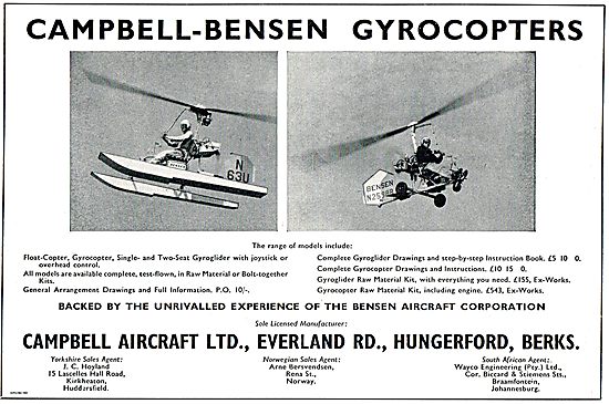 Campbell Aircraft - Bensen Autogyros. Gyroglider & Gyrocopter    