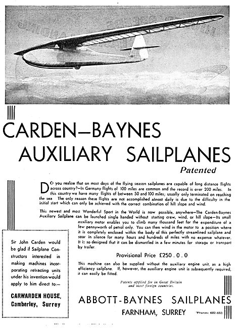 Abbott-Baynes Sailplanes. Carden-Baynes Auxiliary Sailplanes     