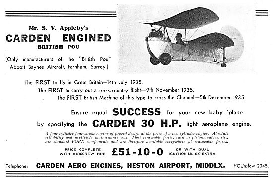 Carden 30 HP Aero Engines: Flying Flea : Pou: Abbott Baynes      