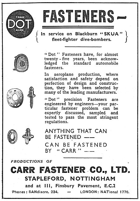 Carr Fasteners. Carr Dot Fasteners 1939                          