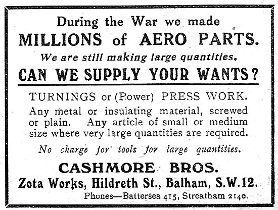 Cashmore Bros. AGS Bolts & Nuts. Zota Works, Balham              