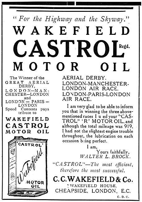 Castrol Oil Success In The London Manchester Air Race            