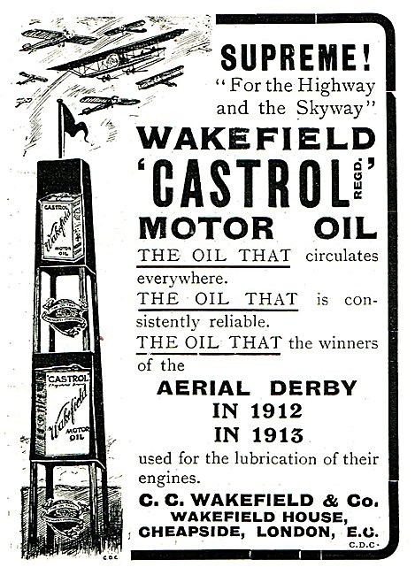 Castrol R Oil For Aero Engines - Winners Aerial Derby 1912 1913  