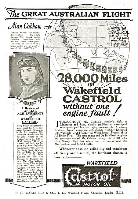 Castrol Oil Used On Alan Cobham's Great Australian Flight        